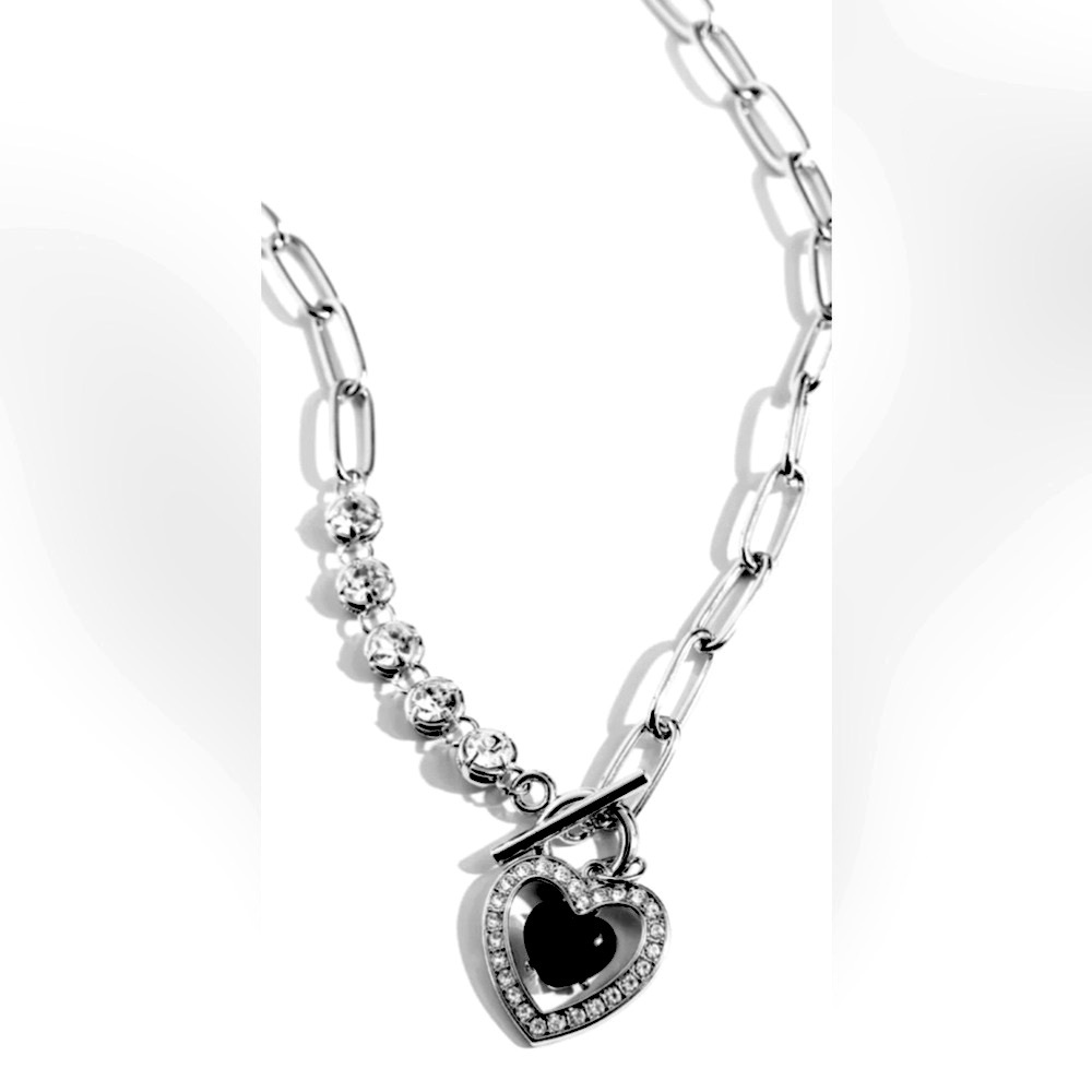 🖤🤍🖤 “SOFT-HEARTED STYLE” BLACK NECKLACE WITH FREE EARRINGS ~ PAPARAZZI❗️🖤🤍🖤 - Picture 2 of 5